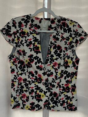 Elevenses Anthropologie Floral Print Structured Vest Blazer Top Size 10